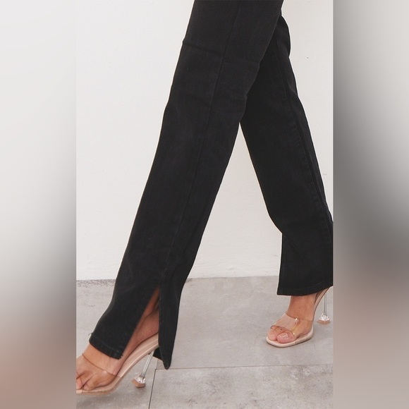 PrettyLittleThing Black Split Hem Jeans, Size 0 - Picture 3 of 12